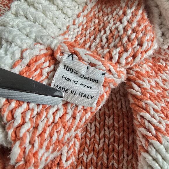 Cinzia Pistoia Hand Knit Flower Cotton Crew Sweater Small Orange Striped Cottage - Picture 8 of 9